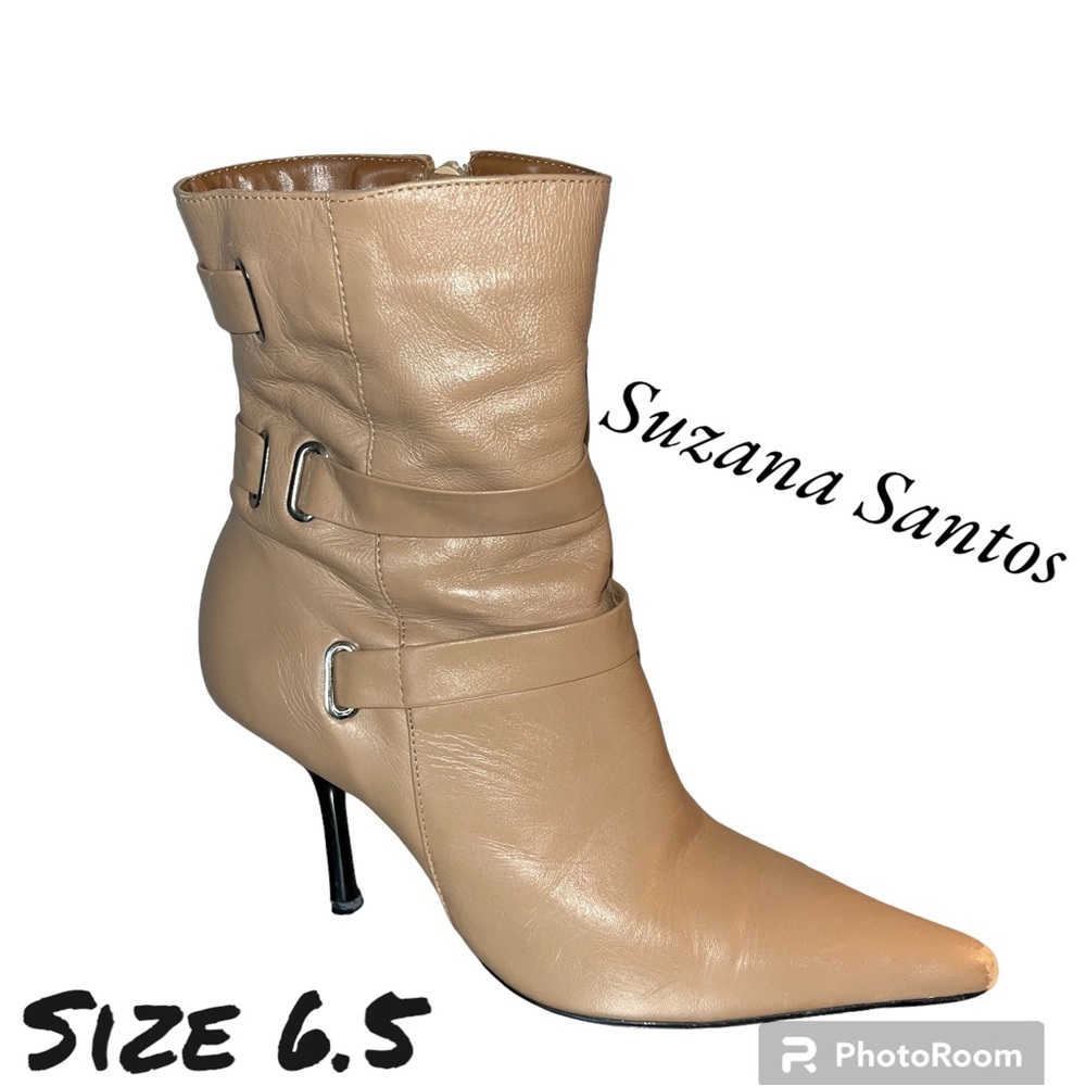 Suzana Santos tan leather heeled boots size 6.5